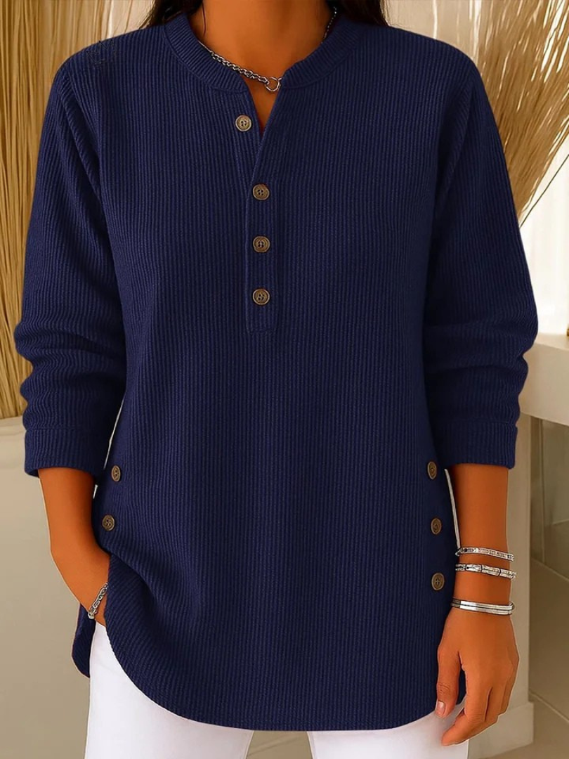 Elsie | Ribbed Henley Knit Jumper